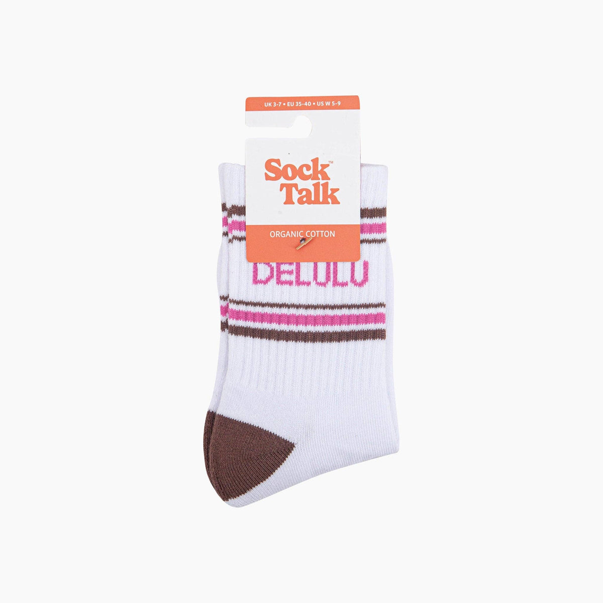 Delulu Organic Cotton Sports Socks in White/Brown