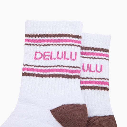 Delulu Organic Cotton Sports Socks in White/Brown
