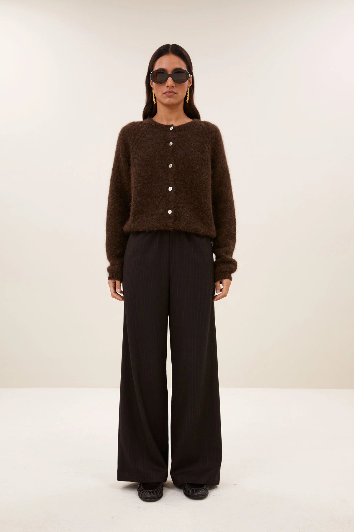 FALON ALPACA BLEND CARDIGAN - Deep Brown