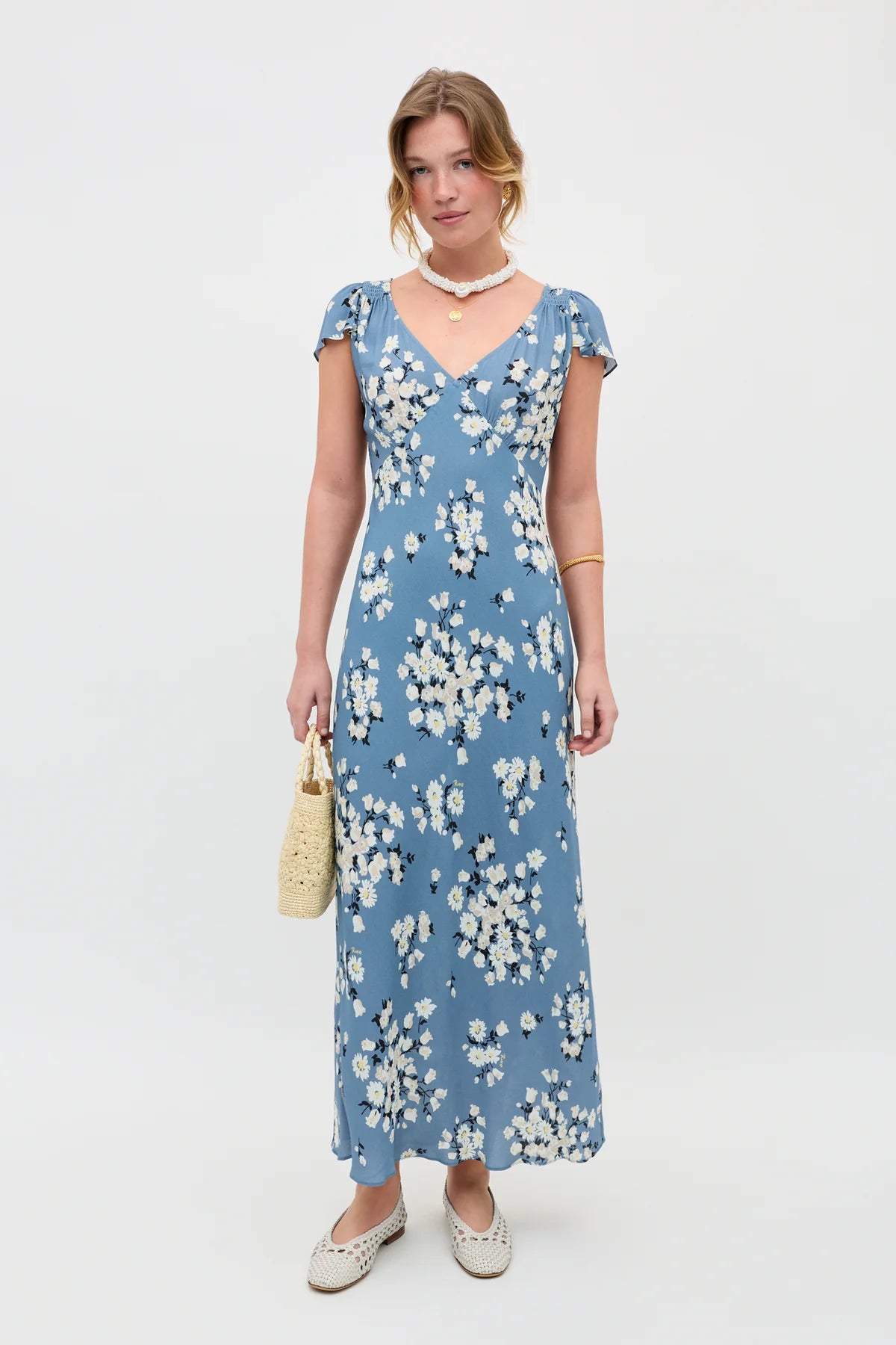 CATHY MIDI DRESS - Amelia Bouquet Blue