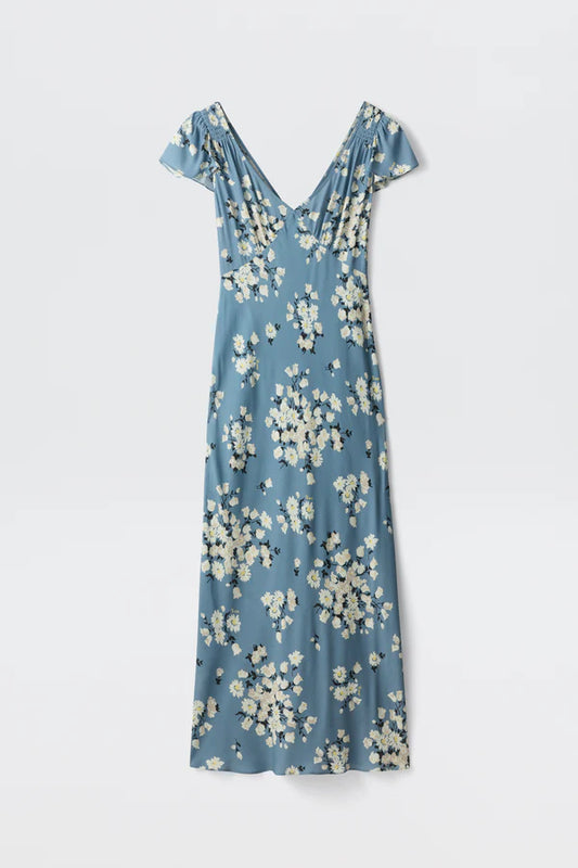 CATHY MIDI DRESS - Amelia Bouquet Blue