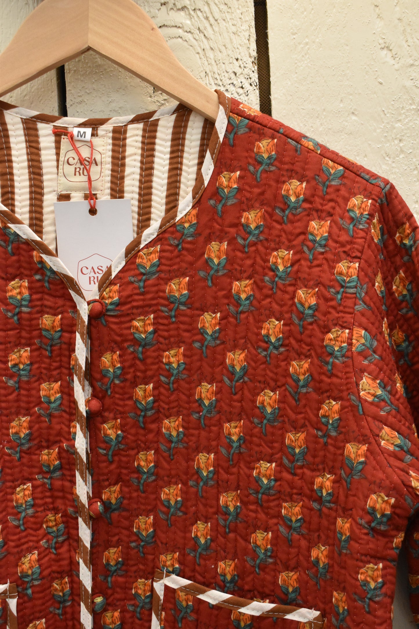 QUILTED JACKET - Red Cotton Floral / Stripe