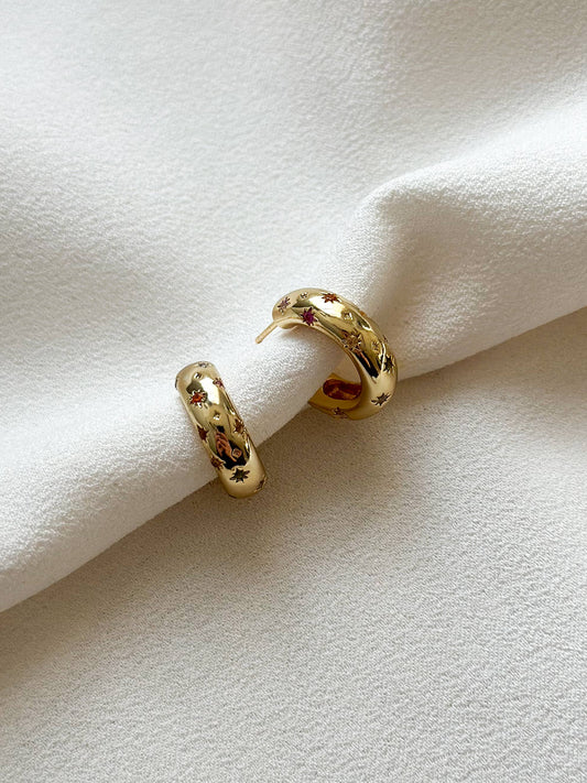 18k Gold Plated Rainbow Star CZ Hoop Earrings