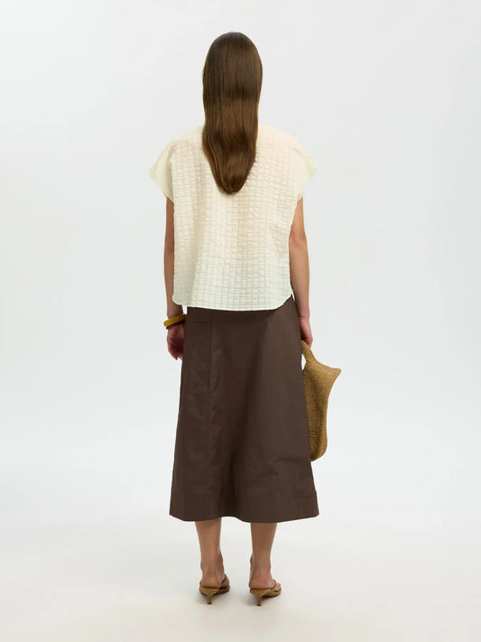 OVERSIZED SLEEVELESS CHECKED SHIRT - Cream