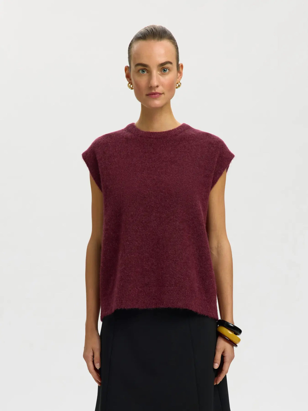 SELECTED KNIT VEST - Burgundy