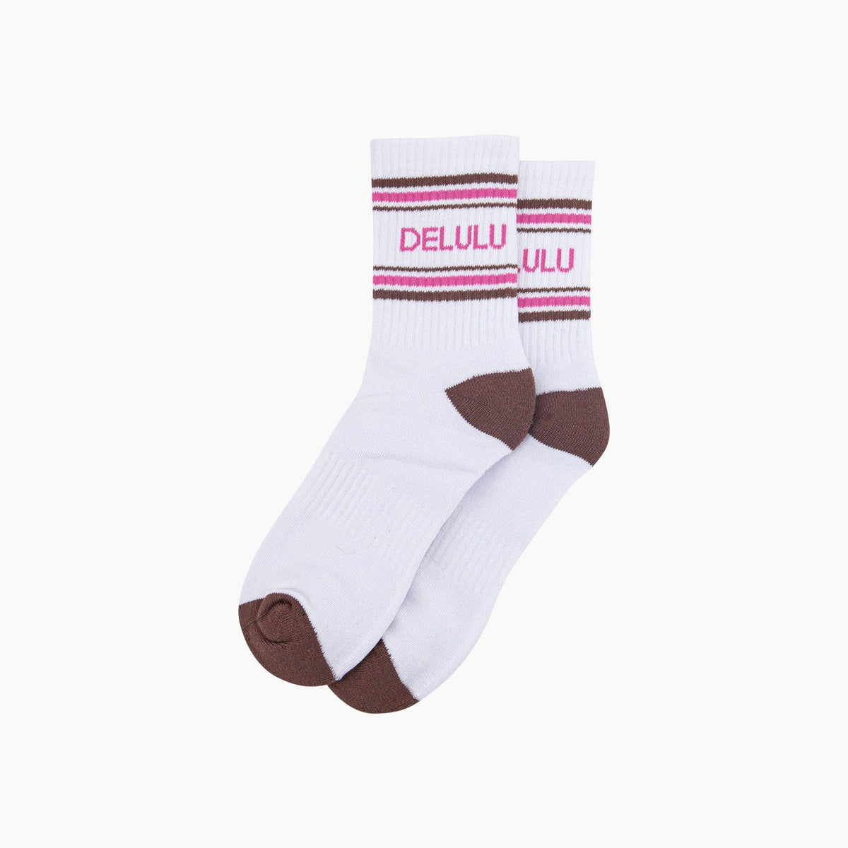 Delulu Organic Cotton Sports Socks in White/Brown