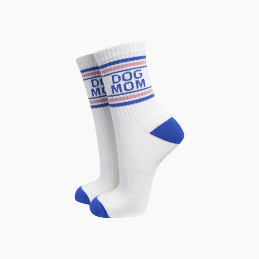 Dog Mom Organic Cotton Sports Socks in Cream/Royal Blue