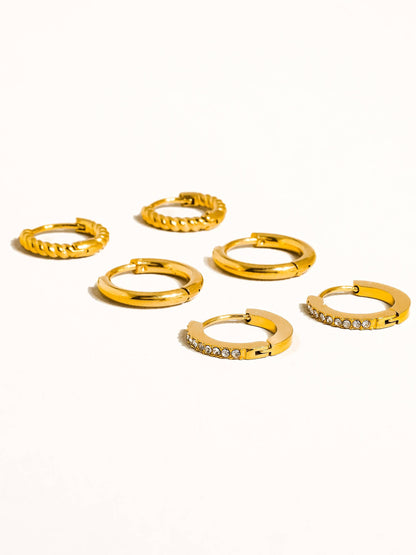 Claude 18K Gold Non-Tarnish CZ Hoops Earring