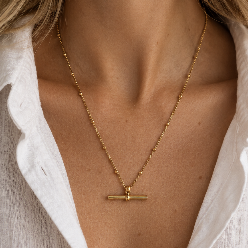 Everyday Gold Bar Necklace on Ball Chain