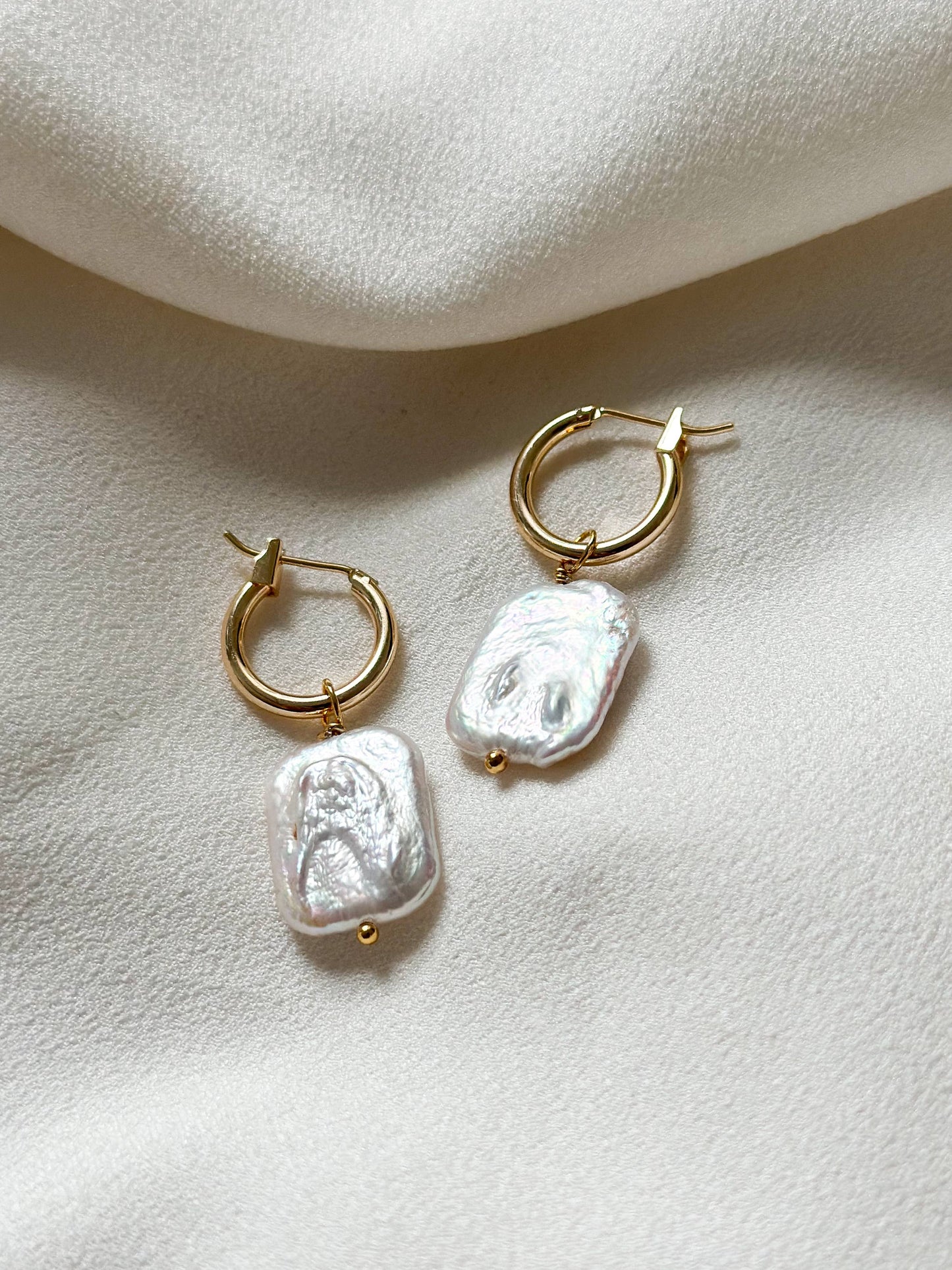 18k Gold Plated Pearl Lustre Hoop Earrings