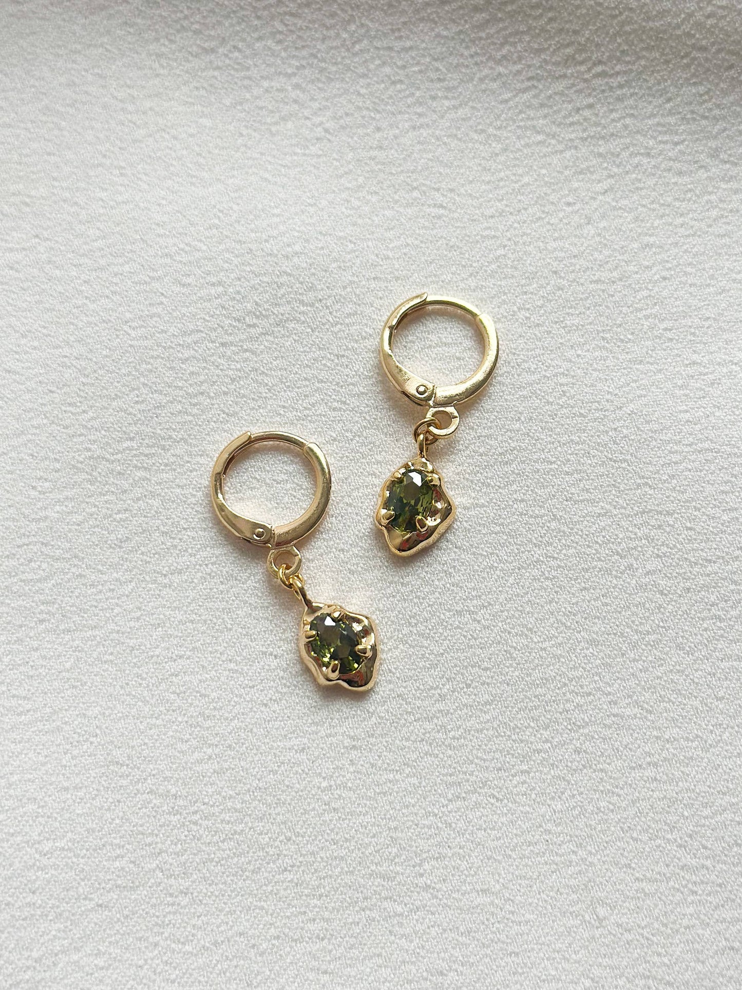 18k Gold Molten Moss Huggie Hoop Earrings
