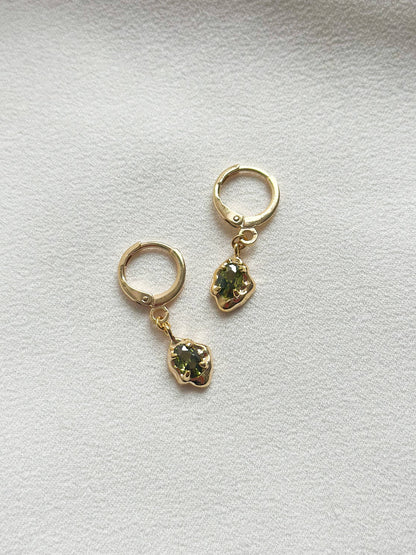 18k Gold Molten Moss Huggie Hoop Earrings
