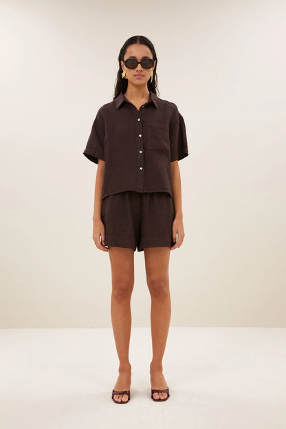MARA LINEN BLOUSE - Espresso