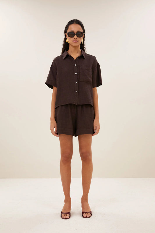 MARA LINEN BLOUSE - Espresso