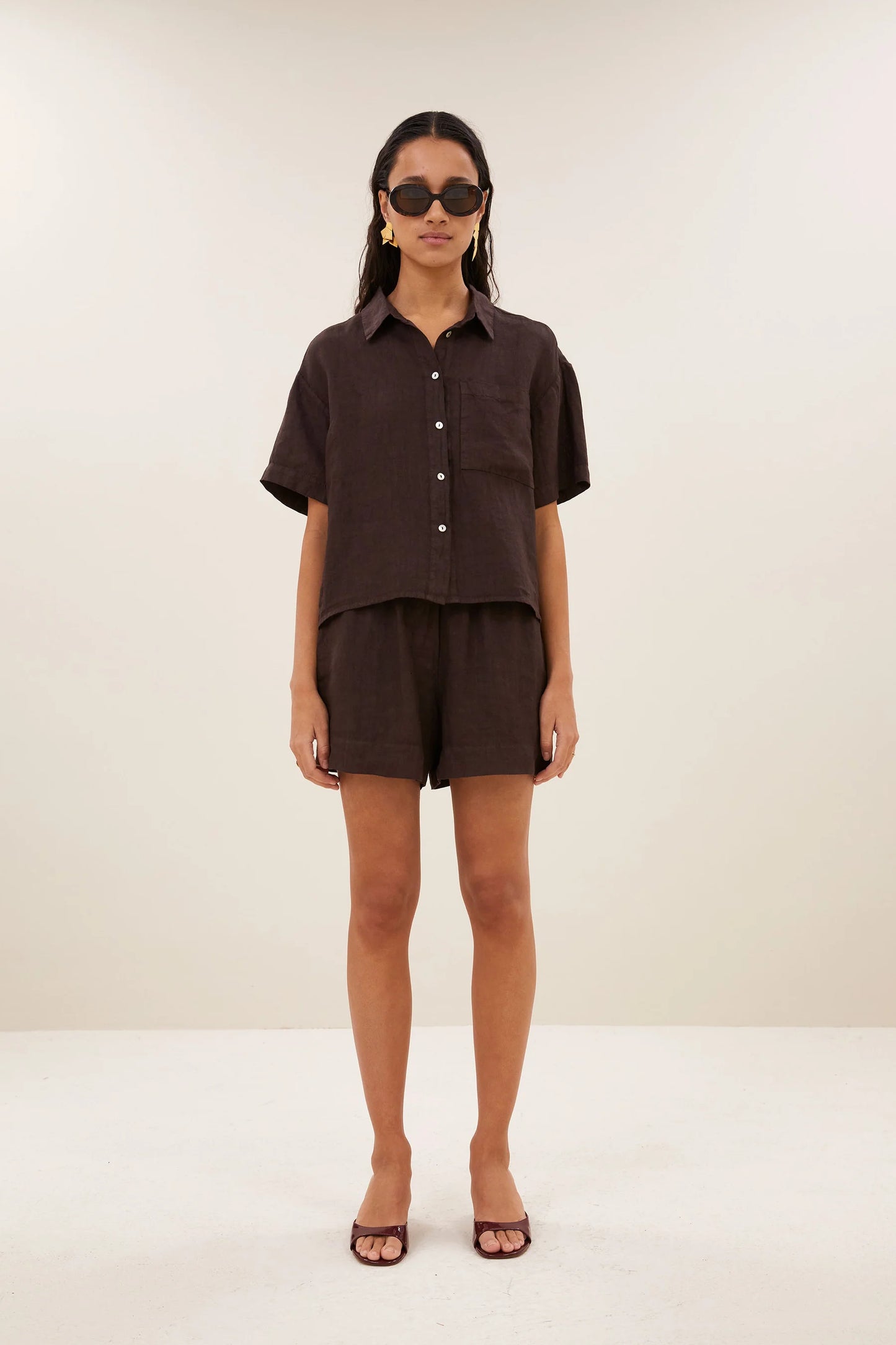 LIO LINEN SHORTS - Espresso