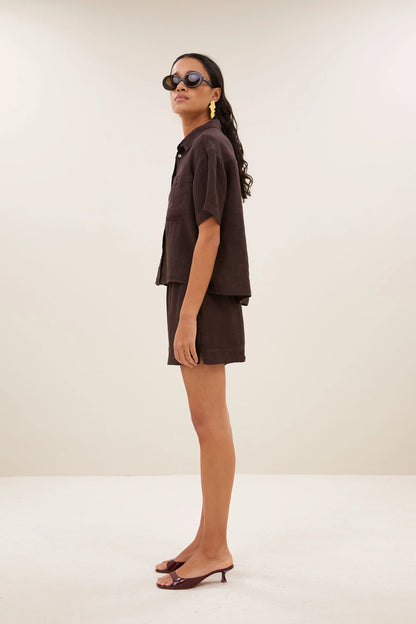 MARA LINEN BLOUSE - Espresso