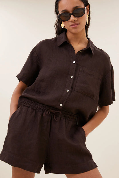 MARA LINEN BLOUSE - Espresso