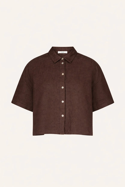 MARA LINEN BLOUSE - Espresso