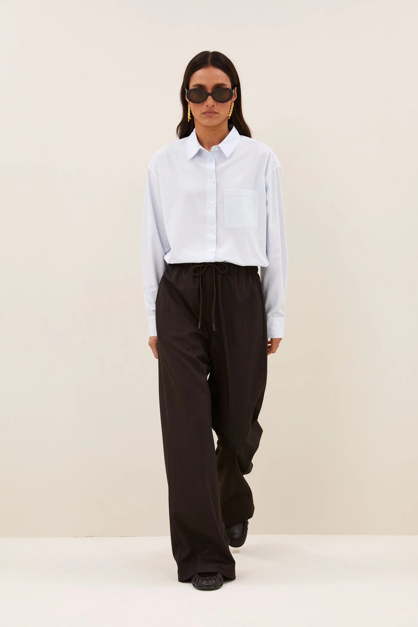 PELLE TROUSERS - Brown Pinstripe