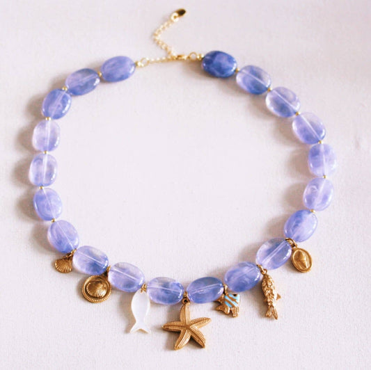 Oval beaded necklace with "Fishie's" charms