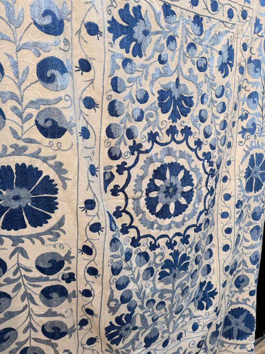 HAND EMBROIDERED SUZANI - Blue Floral
