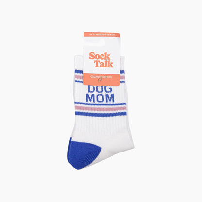 Dog Mom Organic Cotton Sports Socks in Cream/Royal Blue