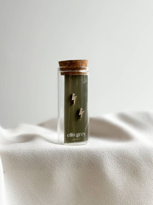 Glass Vial - 18k Gold CZ Lightning Stud Earrings