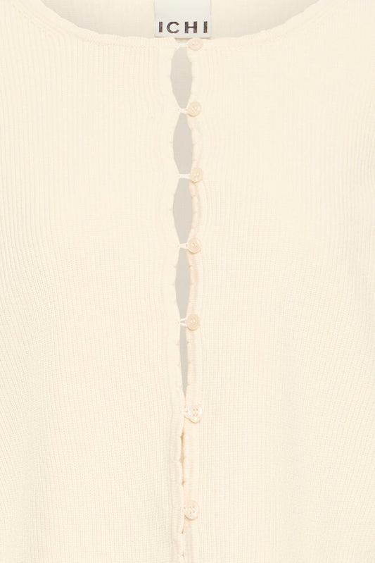 ICHI RIBBED CARDIGAN - Cream knit