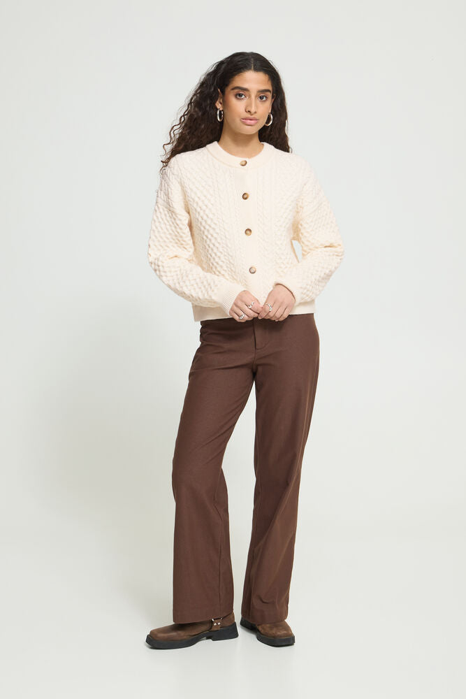 ICHI CABLE KNIT CARDIGAN - Cream Birch