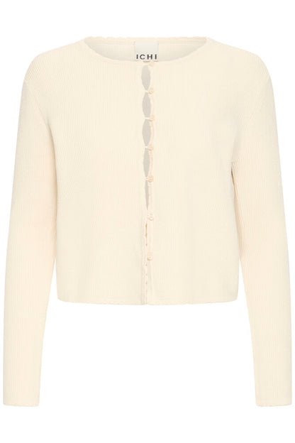 ICHI RIBBED CARDIGAN - Cream knit
