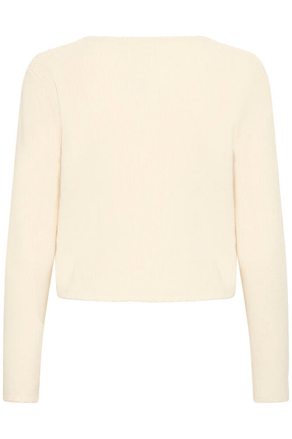 ICHI RIBBED CARDIGAN - Cream knit