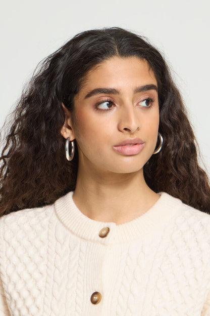 ICHI CABLE KNIT CARDIGAN - Cream Birch