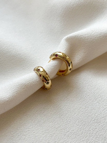 18k Gold Plated Rainbow Star CZ Hoop Earrings
