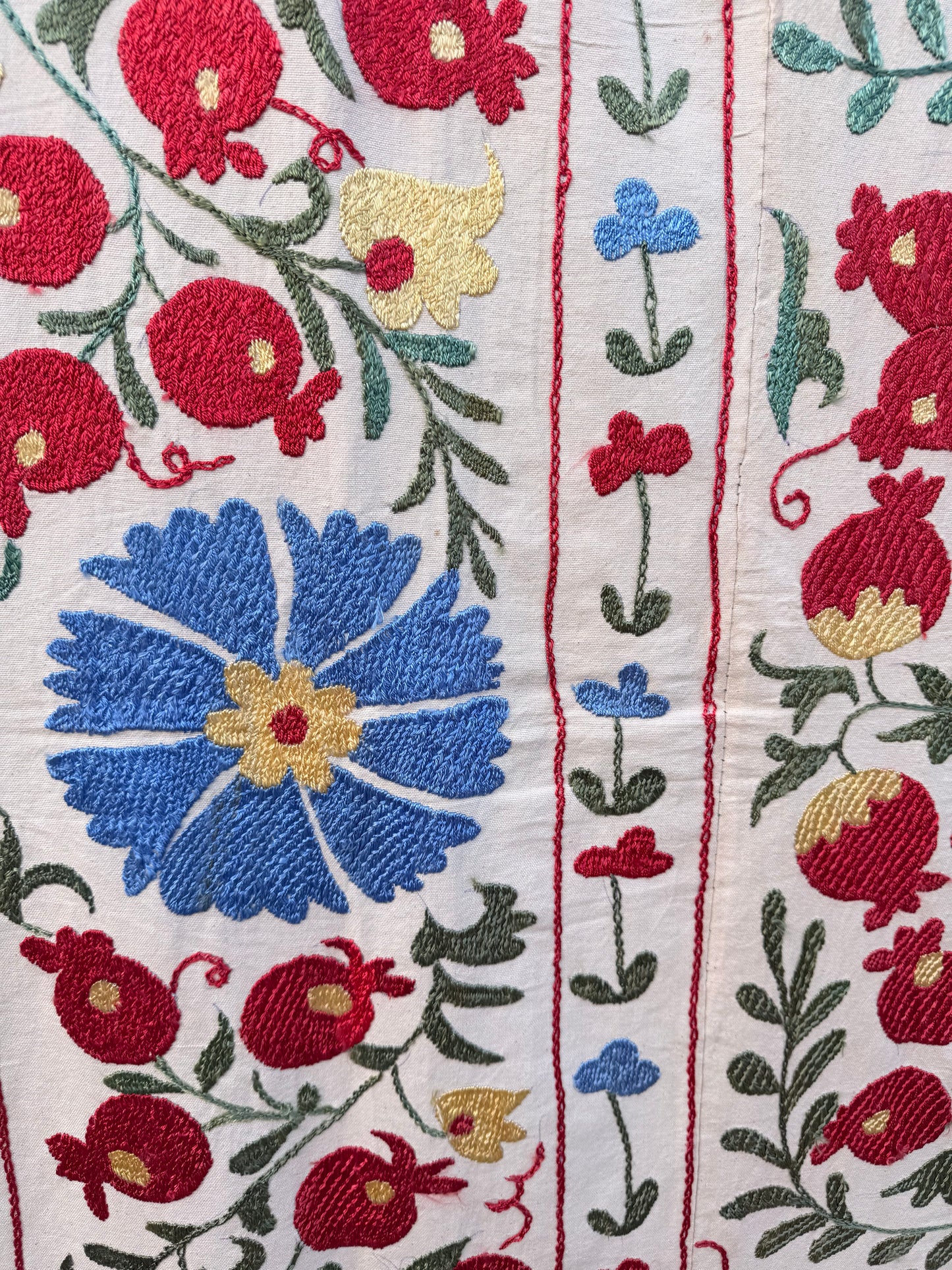 HAND EMBROIDERED SUZANI - Blue, Yellow, Red & Green Floral