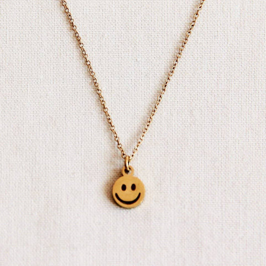 Stainless steel fine chain with smiley - gold