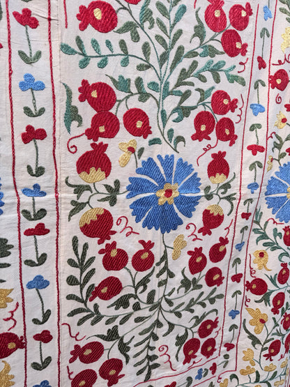 HAND EMBROIDERED SUZANI - Blue, Yellow, Red & Green Floral