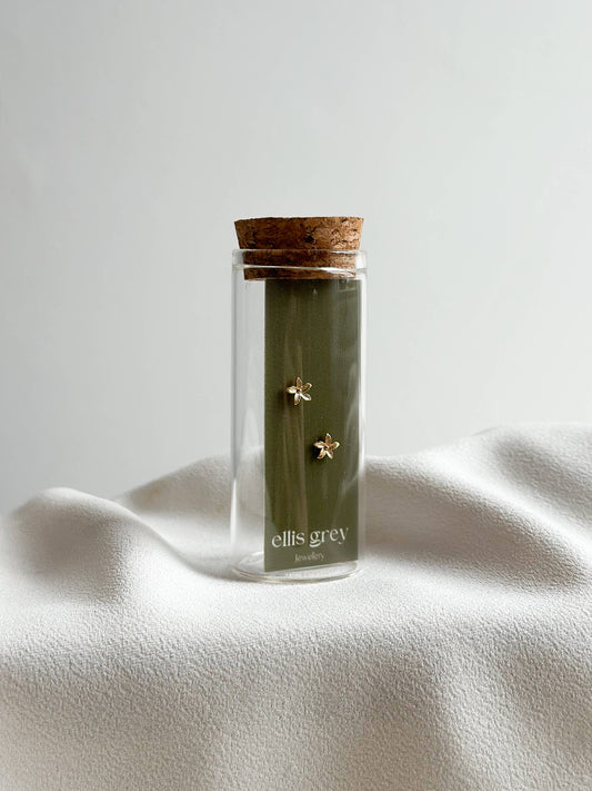 Glass Vial - 18k Gold Flower Stud Earrings