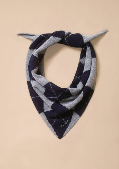 Merino Wool Triangle Scarf in Navy Argyle