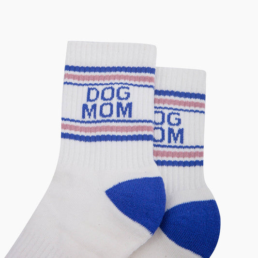 Dog Mom Organic Cotton Sports Socks in Cream/Royal Blue