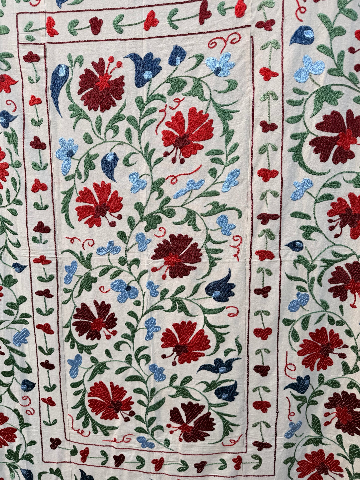 HAND EMBROIDERED SUZANI - Red, Green & Blue Floral
