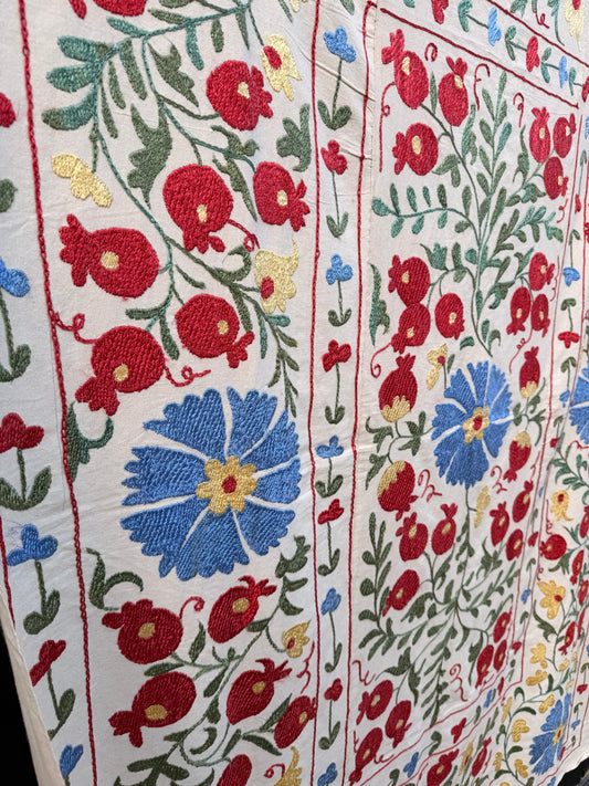HAND EMBROIDERED SUZANI - Blue, Yellow, Red & Green Floral