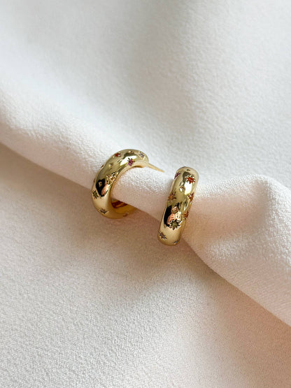 18k Gold Plated Rainbow Star CZ Hoop Earrings