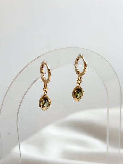 18k Gold Molten Moss Huggie Hoop Earrings