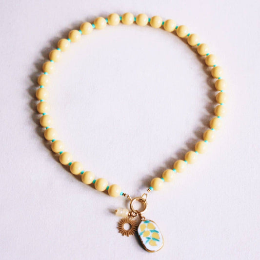 Bazou Yellow & Mint Charm Beaded Necklace