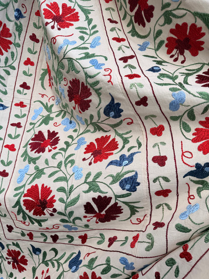 HAND EMBROIDERED SUZANI - Red, Green & Blue Floral