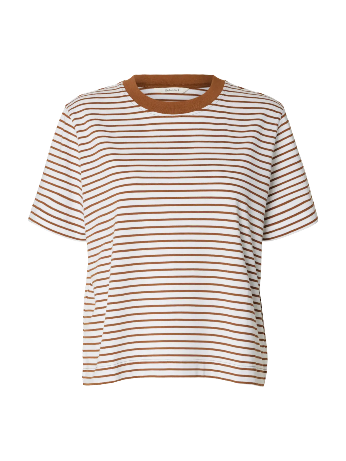 SELECTED STRIPED BOXY TEE - Caramel stripe