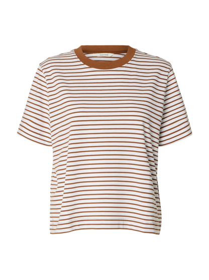 SELECTED STRIPED BOXY TEE - Caramel stripe