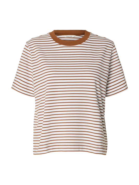 SELECTED STRIPED BOXY TEE - Caramel stripe
