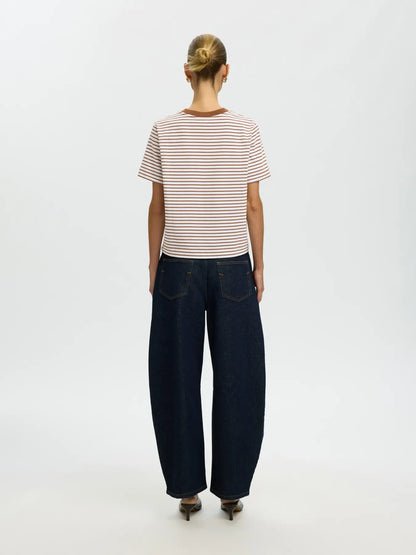 SELECTED STRIPED BOXY TEE - Caramel stripe
