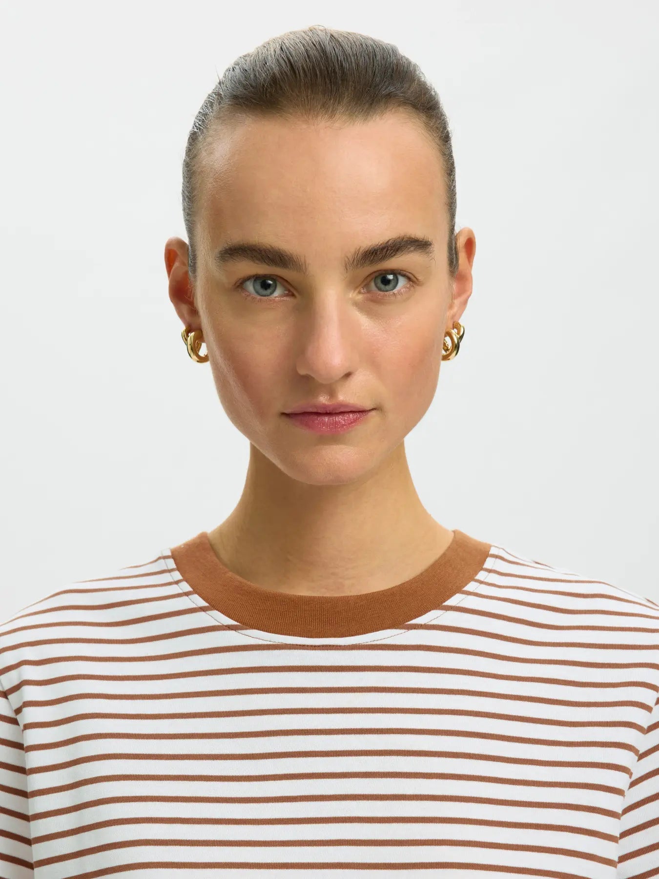 SELECTED STRIPED BOXY TEE - Caramel stripe
